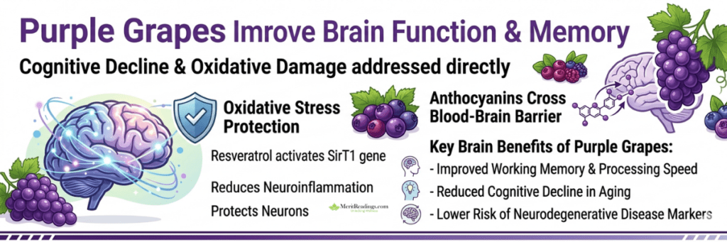 Banner featuring a glowing brain illustration and the benefits of anthocyanins for memory.